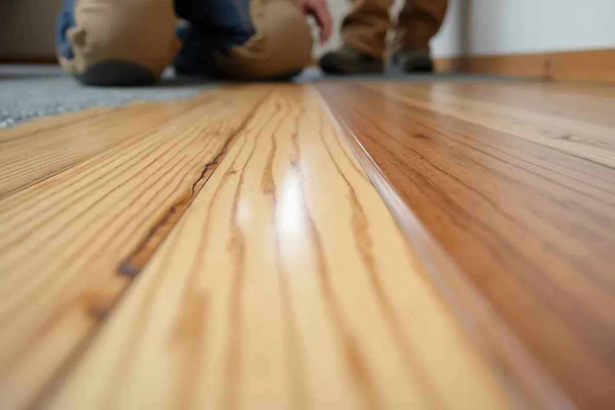 Edge and transition detail after hardwood floor refinishing in Idaho Falls