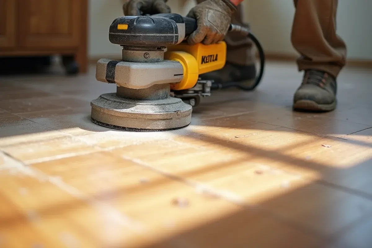Dust-contained sander restoring a worn hardwood floor in Idaho Falls
