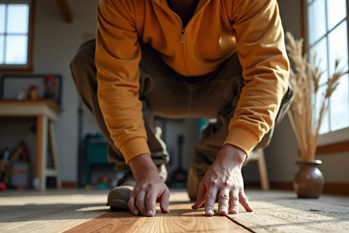 Board-replacement repair blending into an existing oak floor in East Idaho