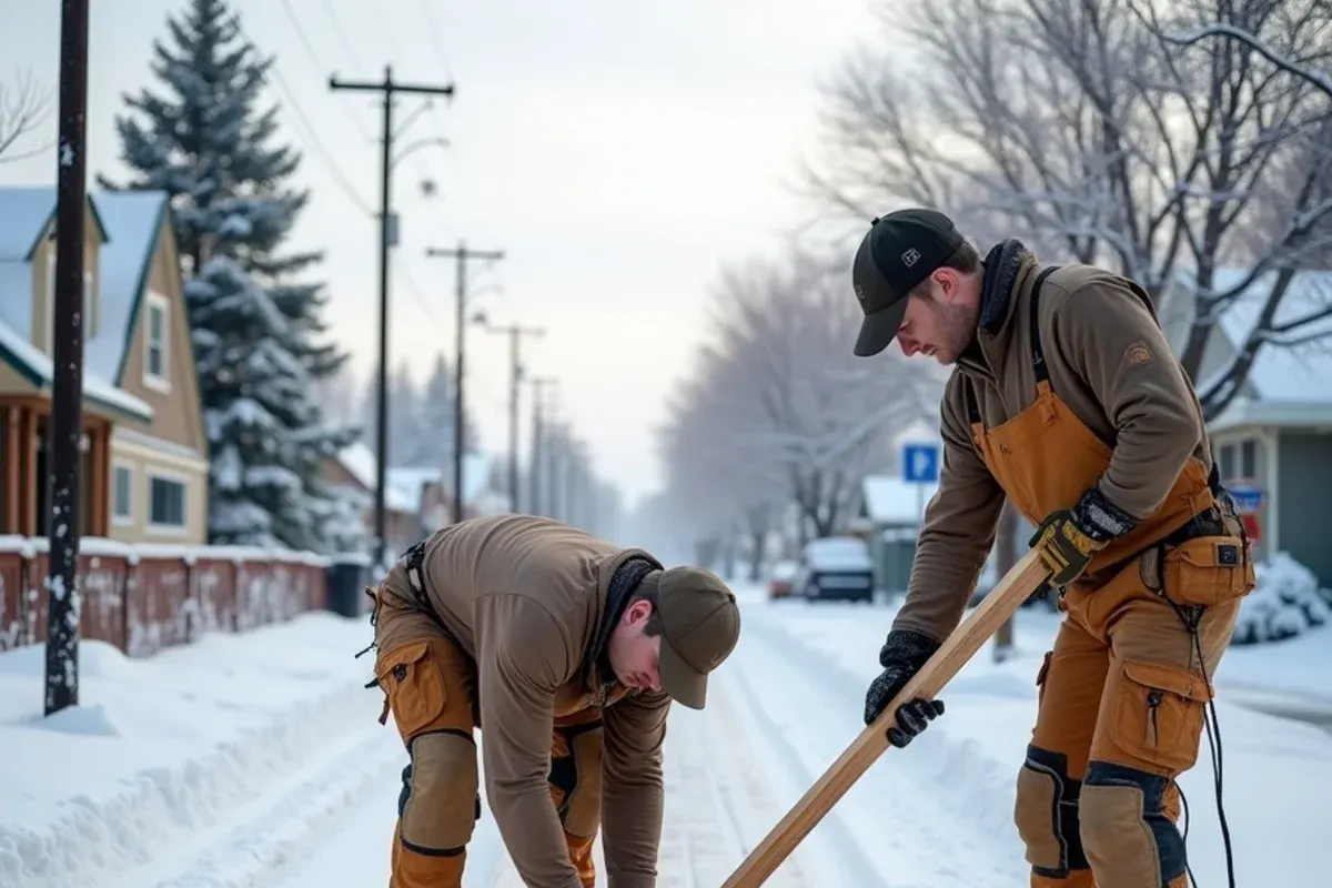 Snowy East Idaho street of homes served by the crew in winter