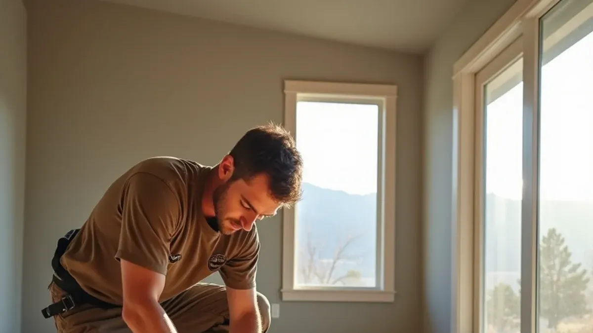 Installer replacing builder-grade flooring with white oak in an Ammon, Idaho home